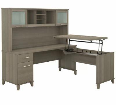 Goin Height Adjustable L Shape Standing Desk with Hutch