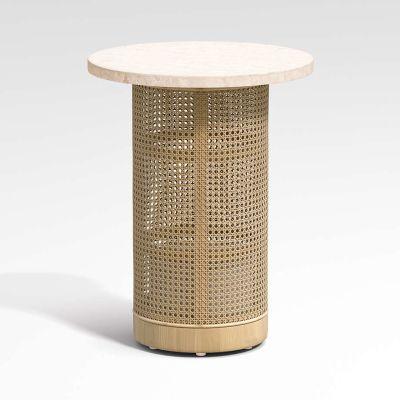 Vernet Travertine Cane Round End Table