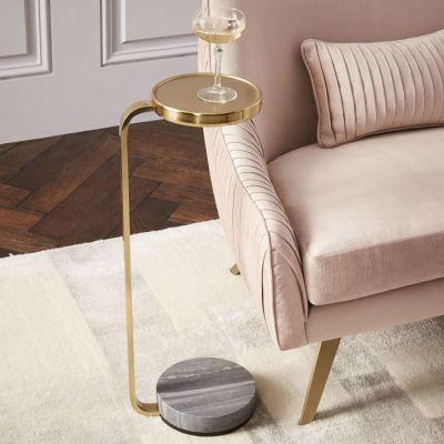 Murray Drink Table Gray Marble Antique Brass