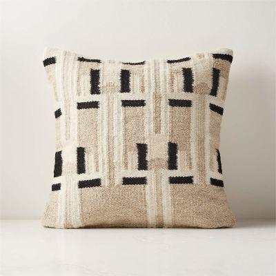 Diya Woven Natural And Black Throw Pillow With Insert 18"x18"