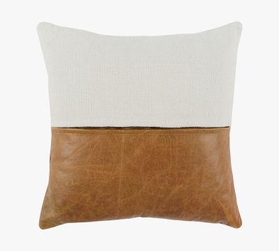 Aleta Leather And Linen Pillow Cover No Insert 20"x20"
