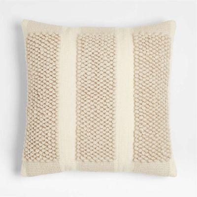 Bubble Handwoven Wool Striped Ivory Throw Pillow Cover 23x23