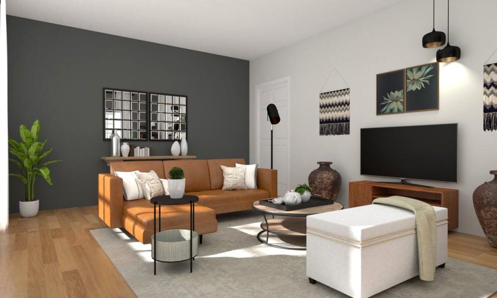 An Urban Mid-Century Living Room with Warm Accents