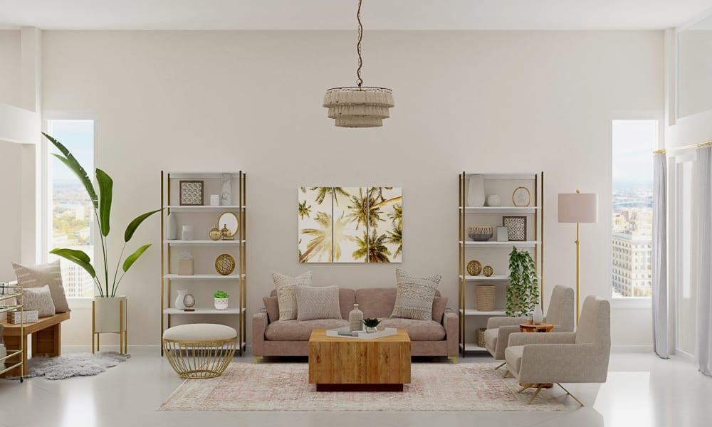 Light and Airy Pastel Accents:  Mid-Century Glam Living Room