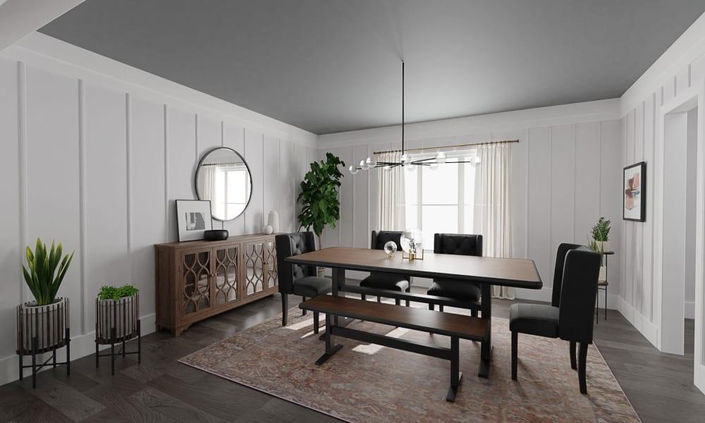 Urban Transitional Dining Room With Charcoal Ceiling 
