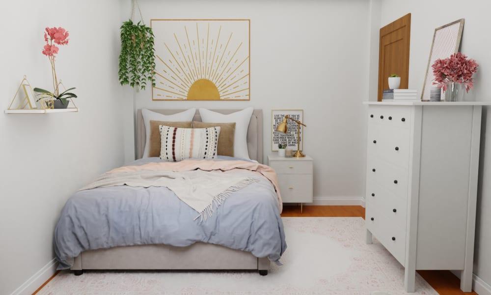 A Small Mid-Century Contemporary Bedroom Maximized with Style