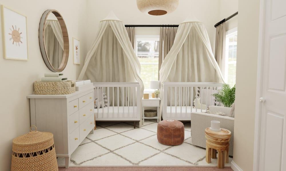 Airy Mid-Century Bohemian Gender-Neutral Nursery with Transitional Design