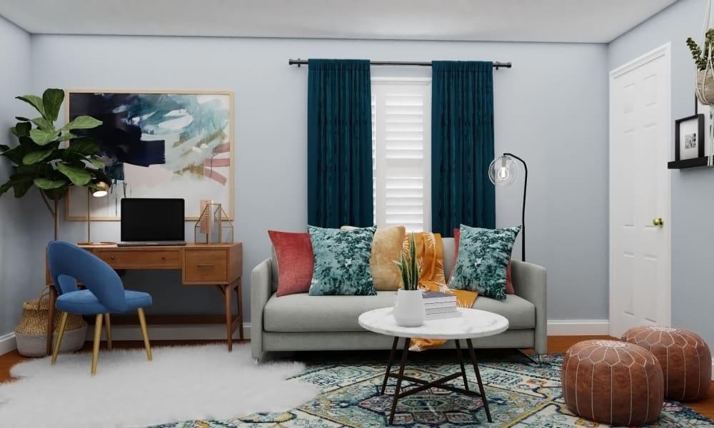 Colorful Mid-Century Glam Living Room