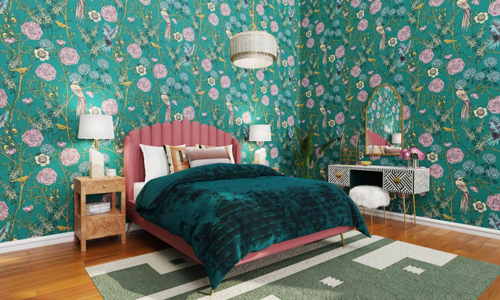 Floral Murals Dominate This Vintage Bedroom In Style