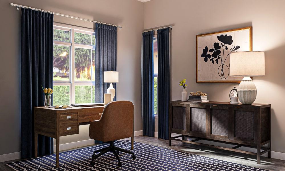 A Transitional Home Office In Blue Tones