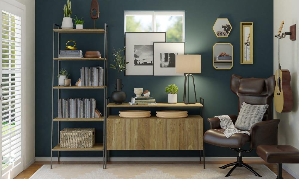 Green Accent Wall: Mid-Century Modern Home Office