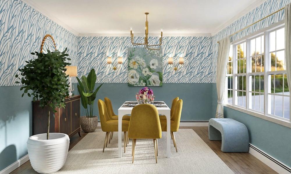 A Glam Dining Room In Whimsical Colors