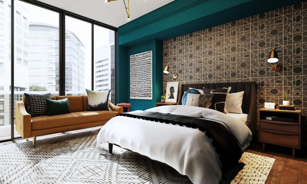 Golden Sofa: Mid-Century Modern Glam Bedroom