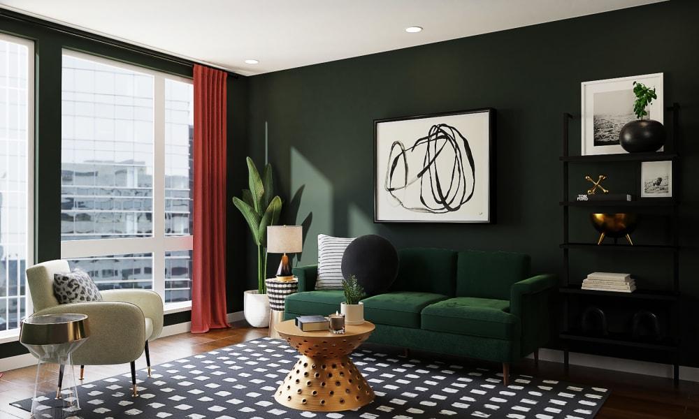 A Garnet Green Art-Deco Glam Living Room
