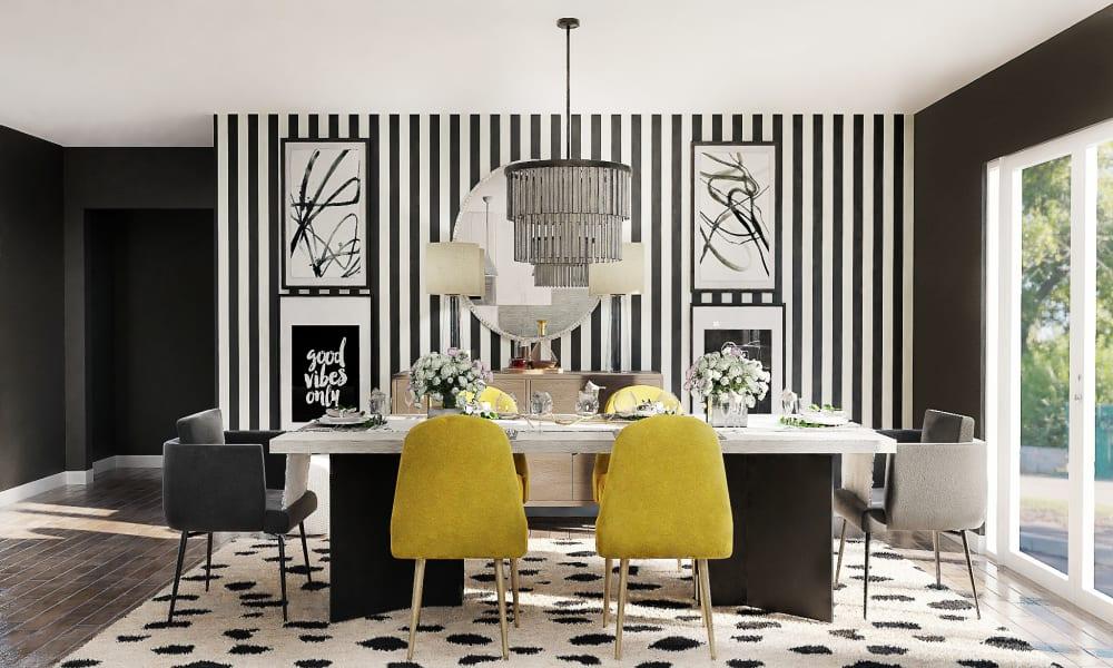 A Monochrome Glam Dining Room With A Splash Of Sunshine