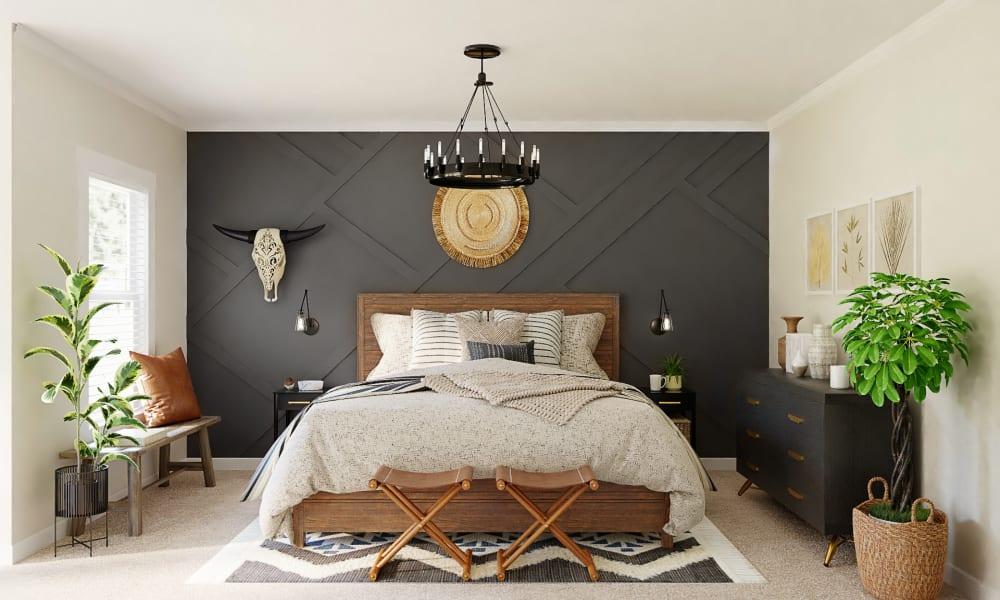A Rustic Modern Bedroom With Boho Accents