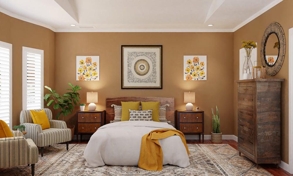 A Traditional Bedroom In Bright Canary 