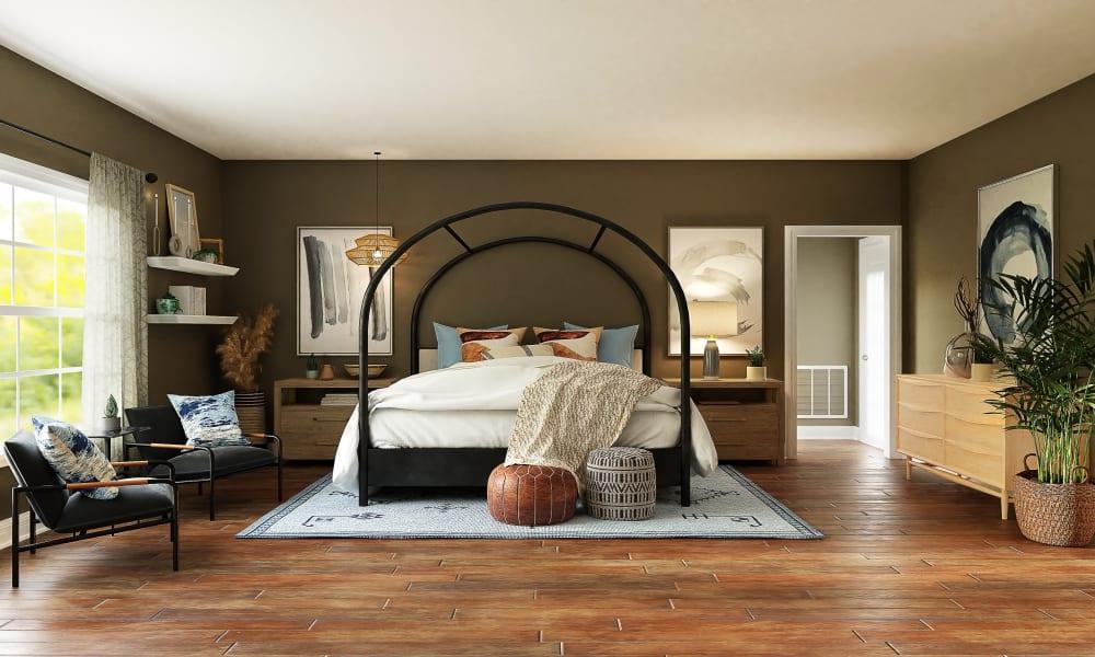 A Boho Industrial Bedroom Bursting With Earth Tones & Textures 