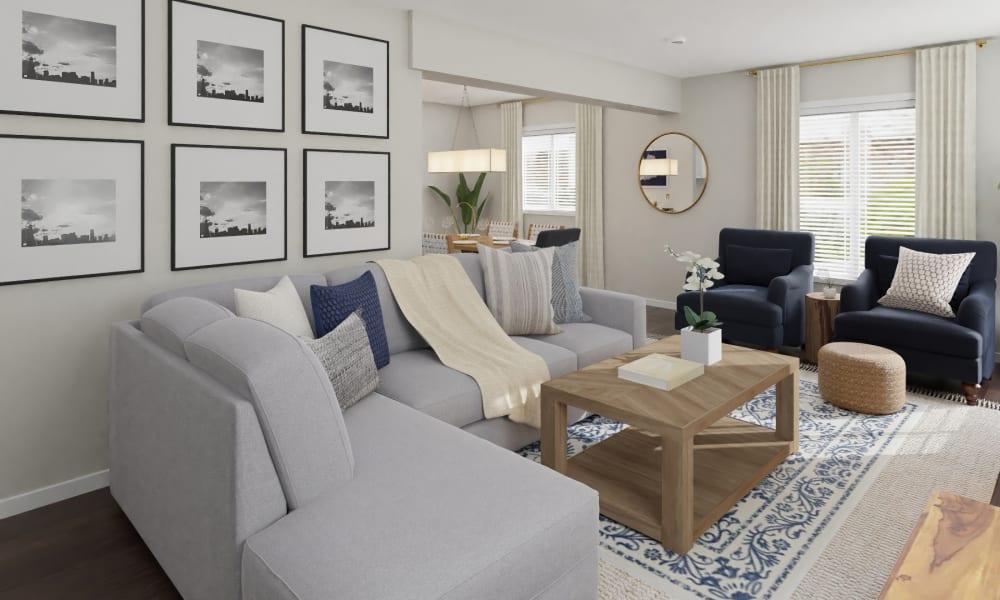 A Cozy Coastal Blue Transitional Living-Dining Room
