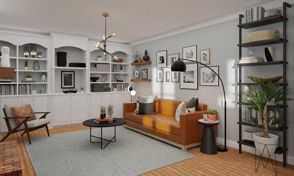 A Black v/s Brown Industrial-Mid-Century Living Room