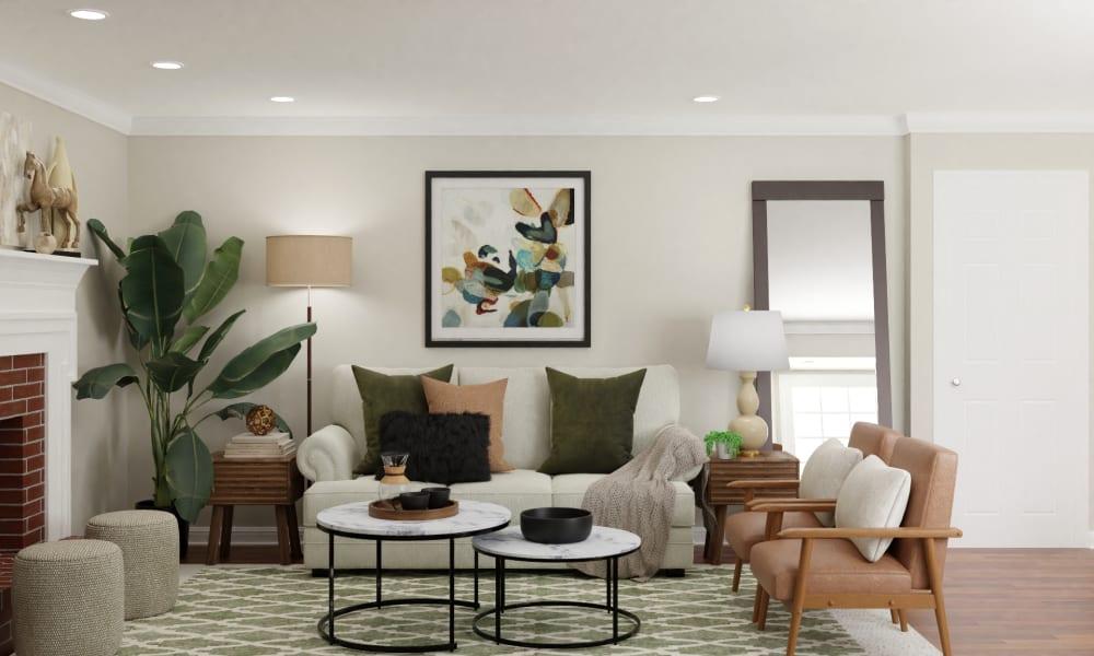 A Transitional Living Room In A Calming Sage Hue
