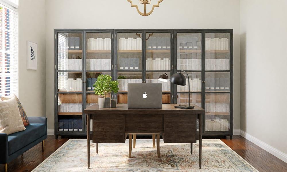 Oak-Glass Book Cabinets: A Transitional Home Office