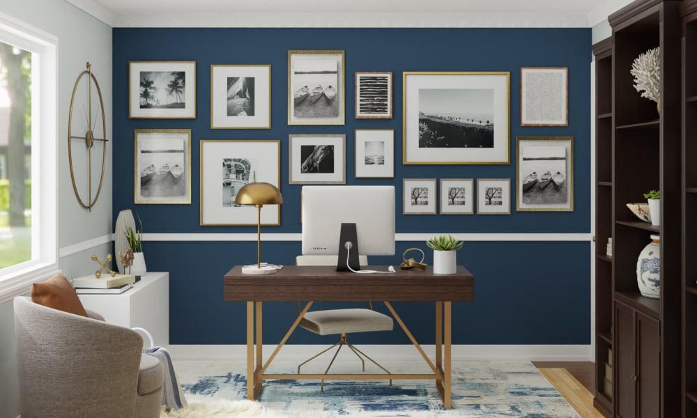 Aegean & Gold Hues: A Transitional Glam Home Office