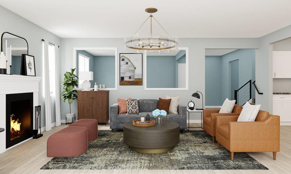 A Contemporary Living Room With Pops Of Cerulean