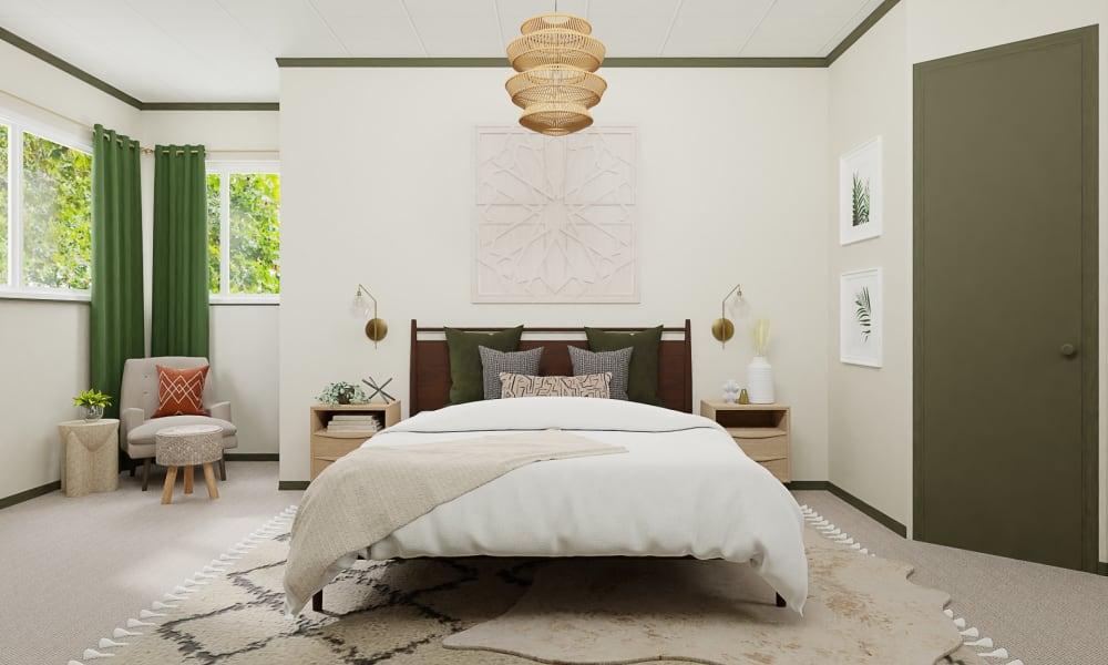 A Boho Bedroom Filled With Basil Hue Accents