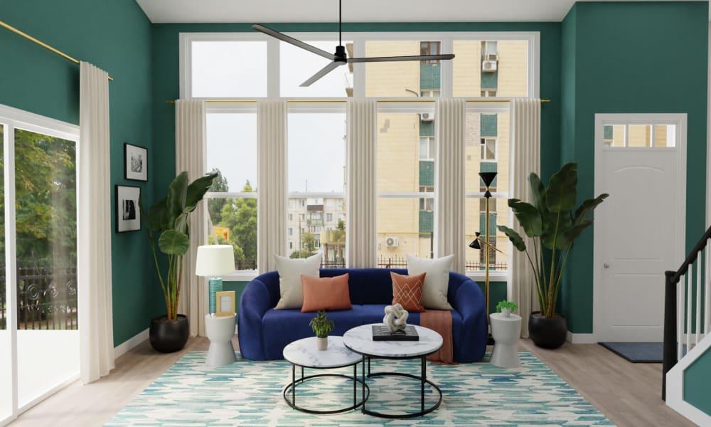 Cobalt & Teal Hues: A Contemporary Living Room