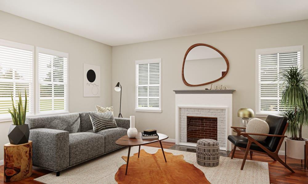 Mid Century Modern Living Room With Gray Accent Sofa