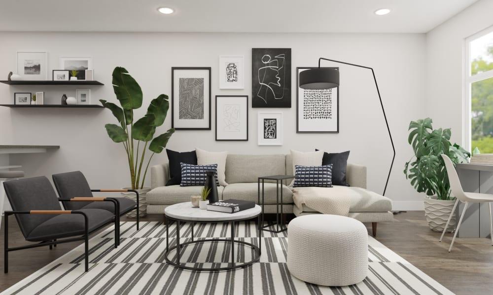 Contemporary Living Room With Black & White Gallery Wall