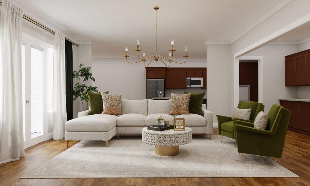 Glam Transitional Living Room With Elegant Gold Accents 