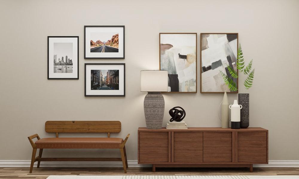 Modern Entryway With Gallery Wall & An Accent Mirror