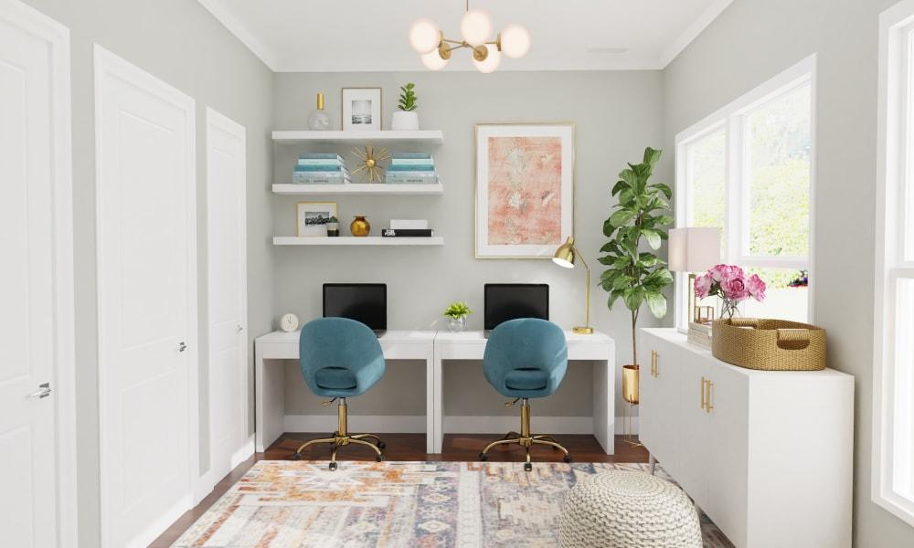 Glam Home Office With Accent Chairs For Two
