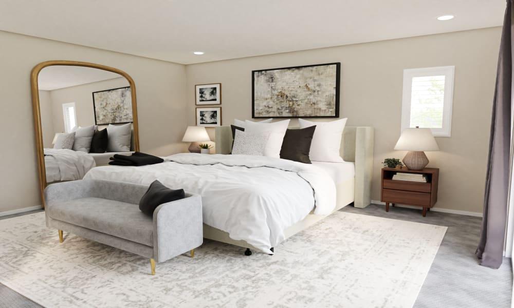 Contemporary Coastal Master Bedroom With Glam Accent Mirror