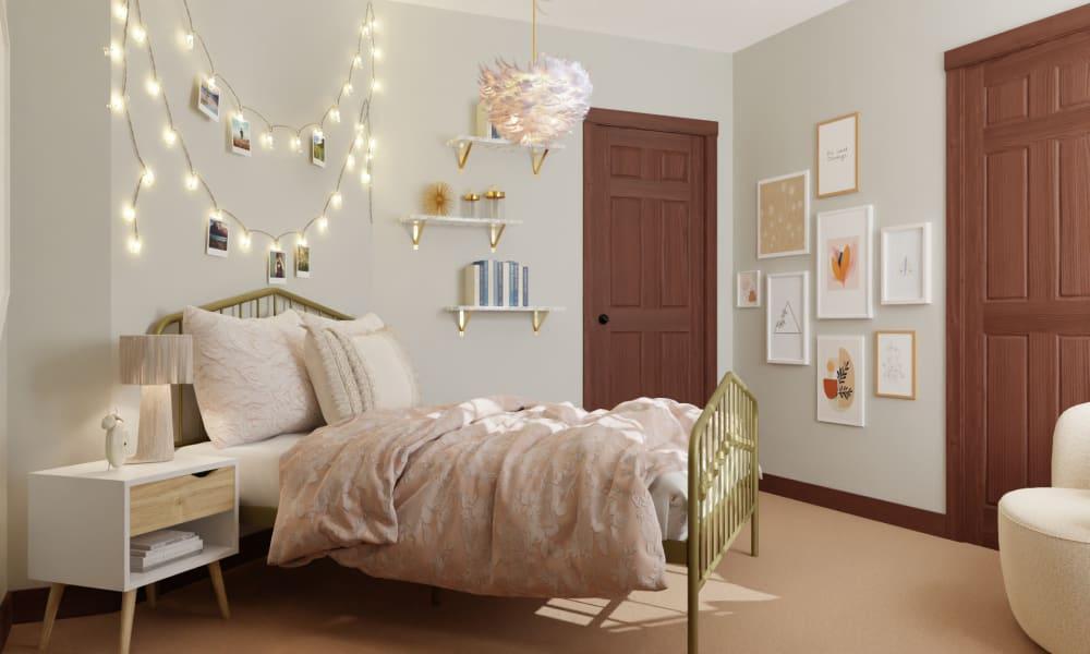 Glam Teen Bedroom With Brass Accents