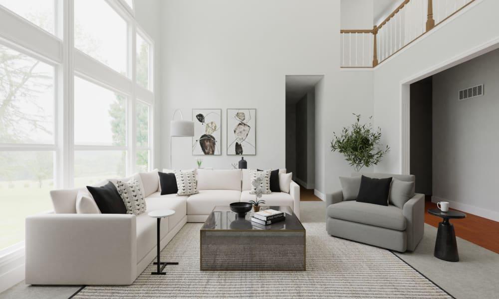 Black and White Living Room with Large Sofa