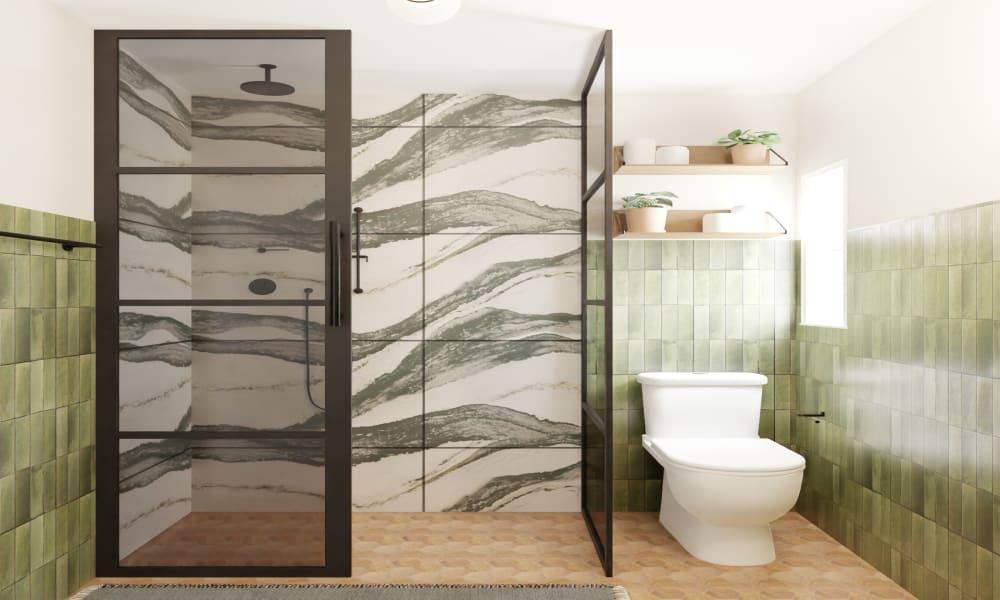 Mid-Century Modern Bathroom with Green Tile