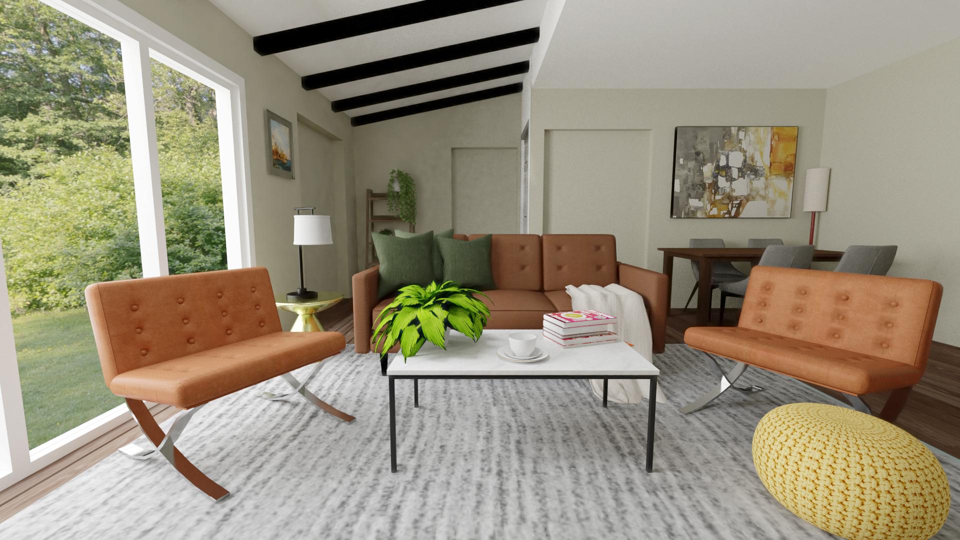Mid-Century Classic Open Living Room with Dining Area