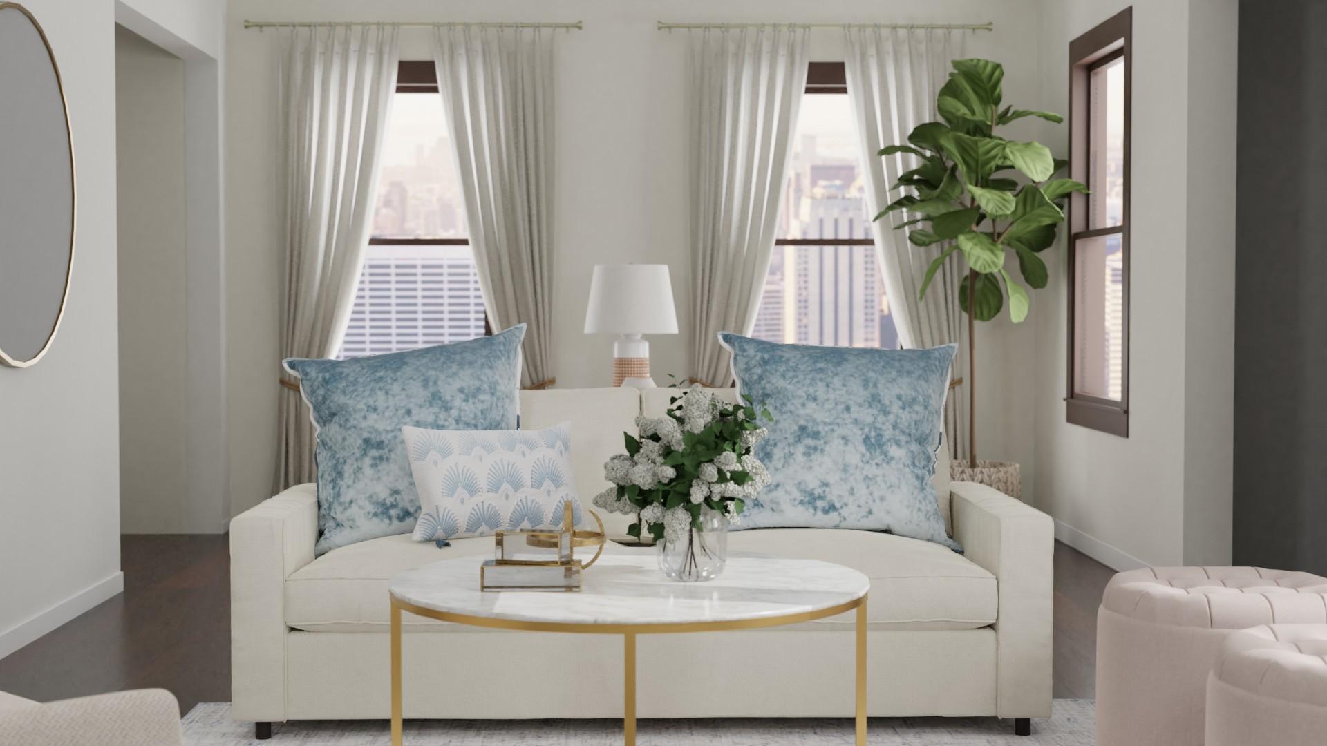 Sleeper Sofa + Lighter Fabrics: Transitional Coastal Living Room