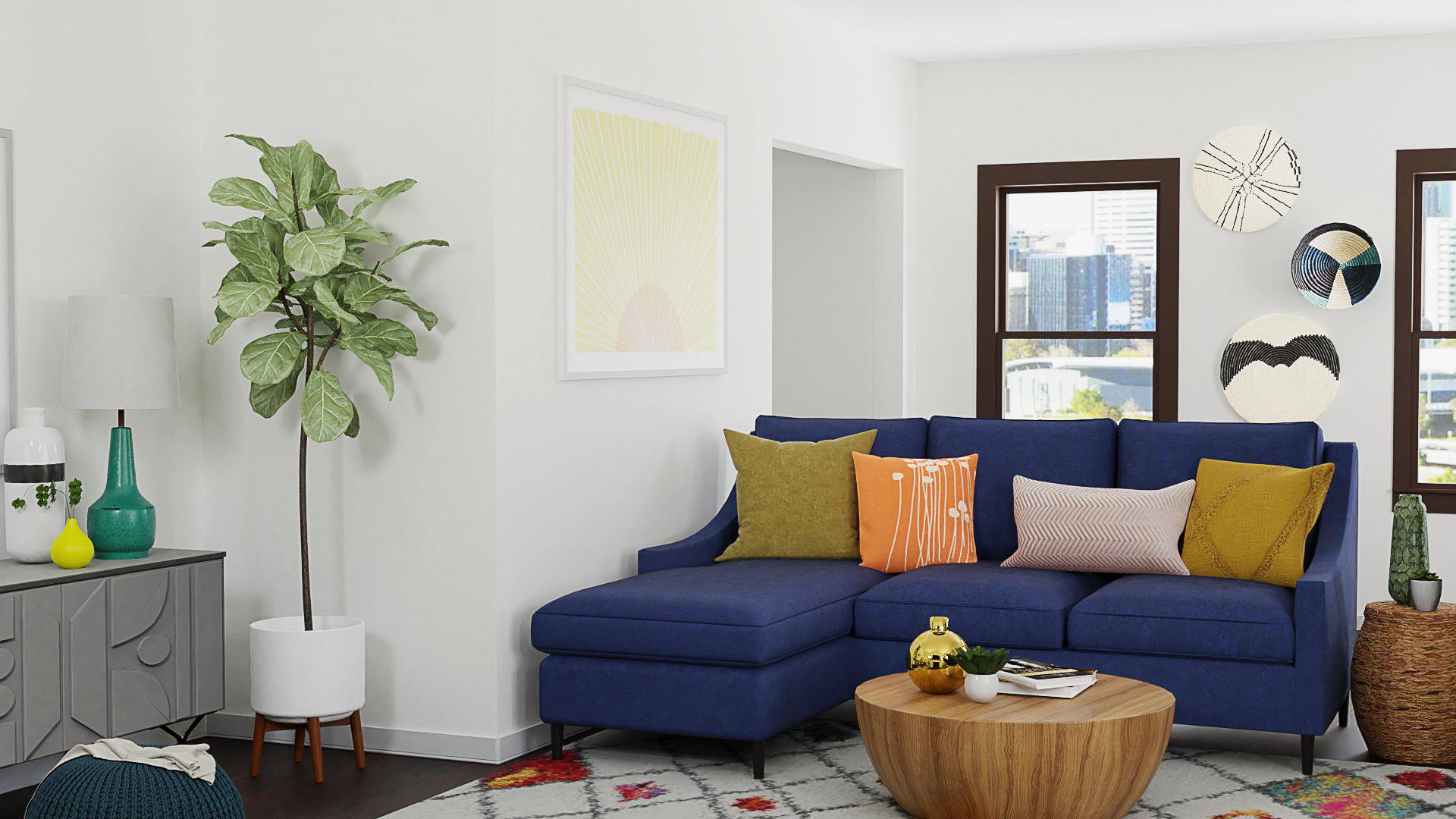 Bright Energizing Color:  Mid-Century Retro Living Room