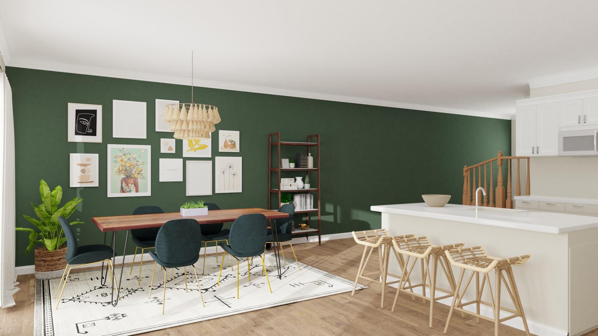 Emerald Statement Wall: Eclectic Glam Dining Room