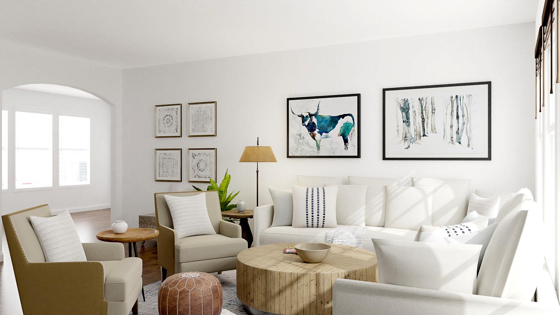 Neutral Palette + Blue Accents: Modern Farmhouse Living Room