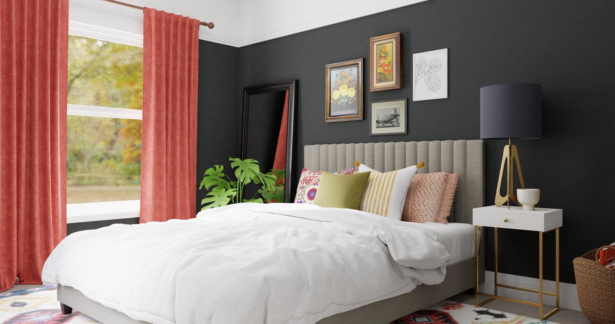 Black & Grapefruit: Eclectic Transitional Bedroom