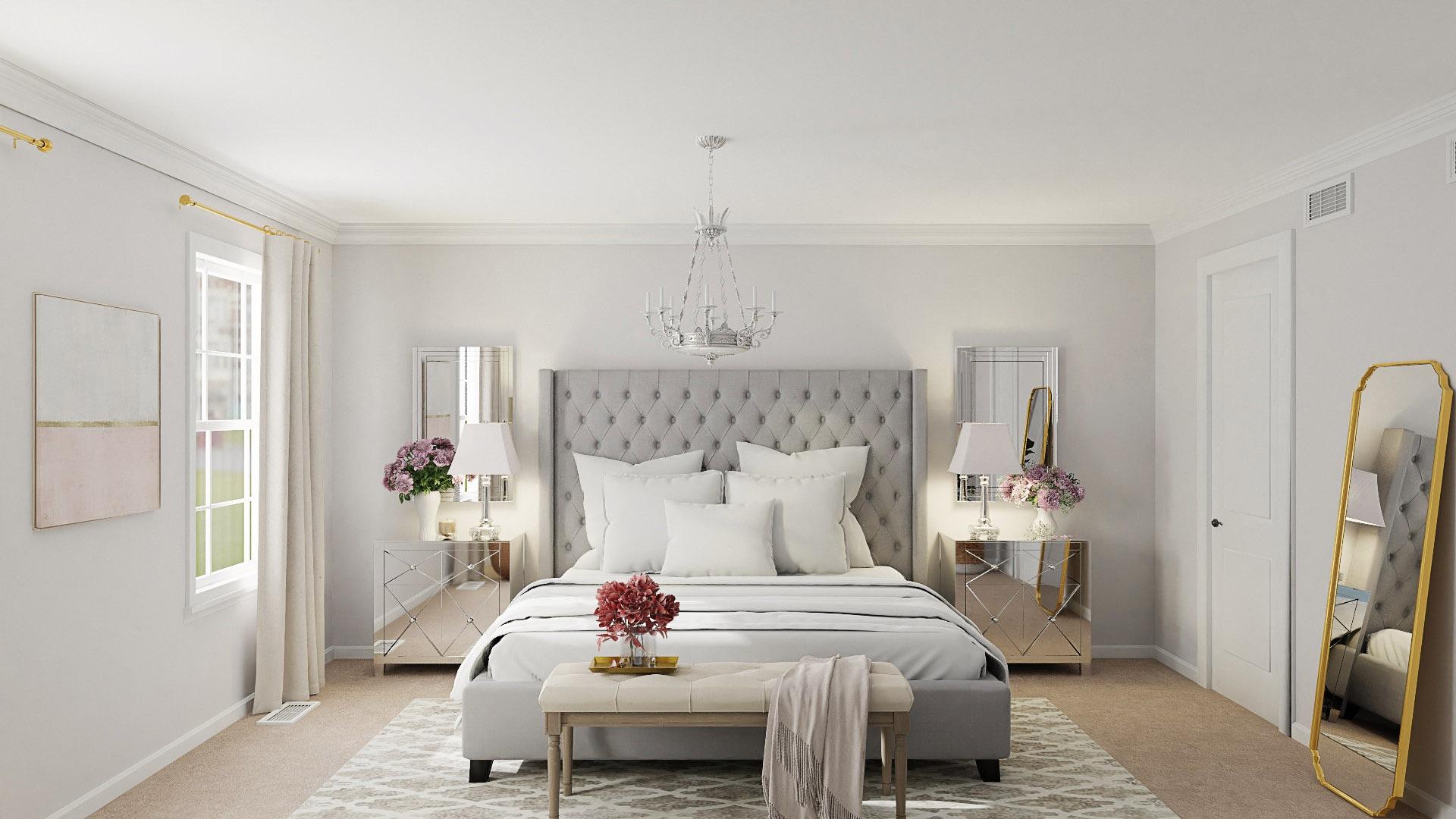 Elegant Glam Bedroom With Mirrored Furniture 