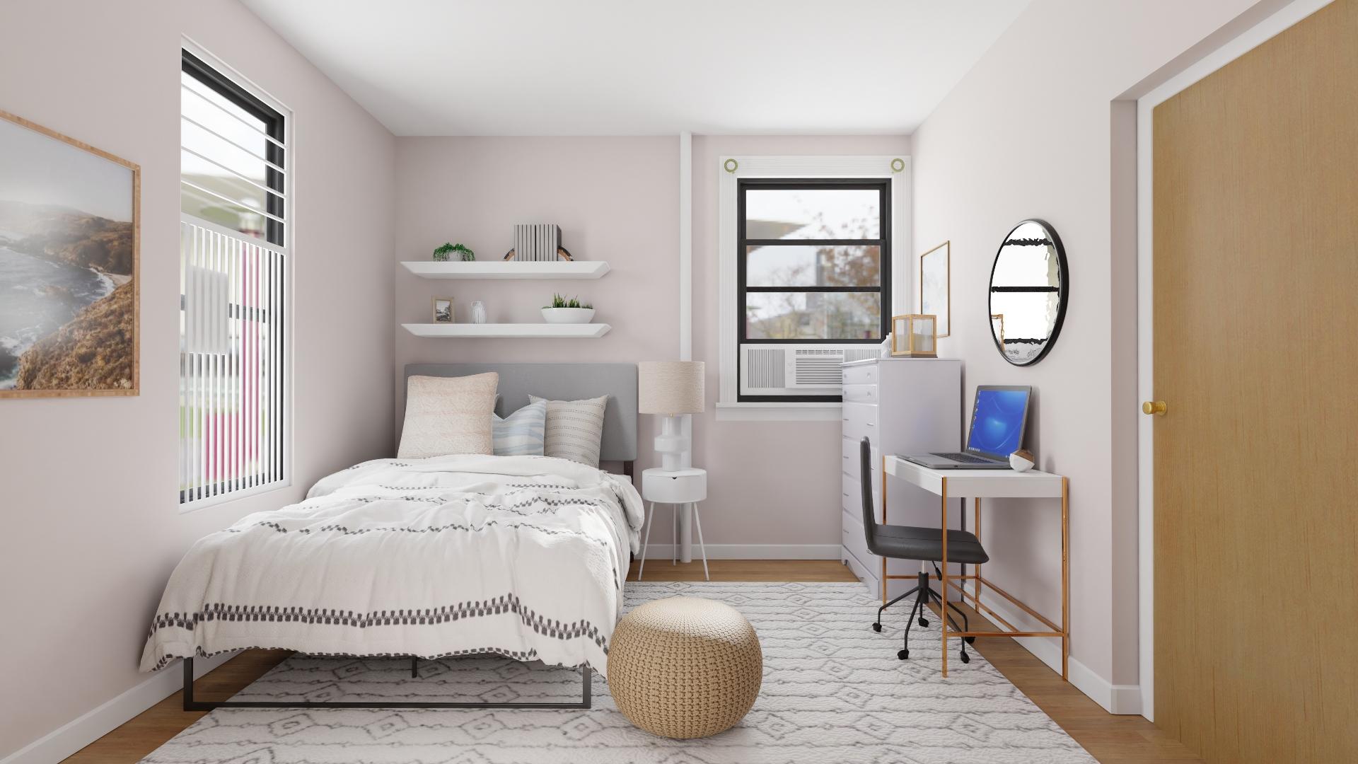 Traditional Mid-Century and Pastel Colors Maximize This Small Bedroom