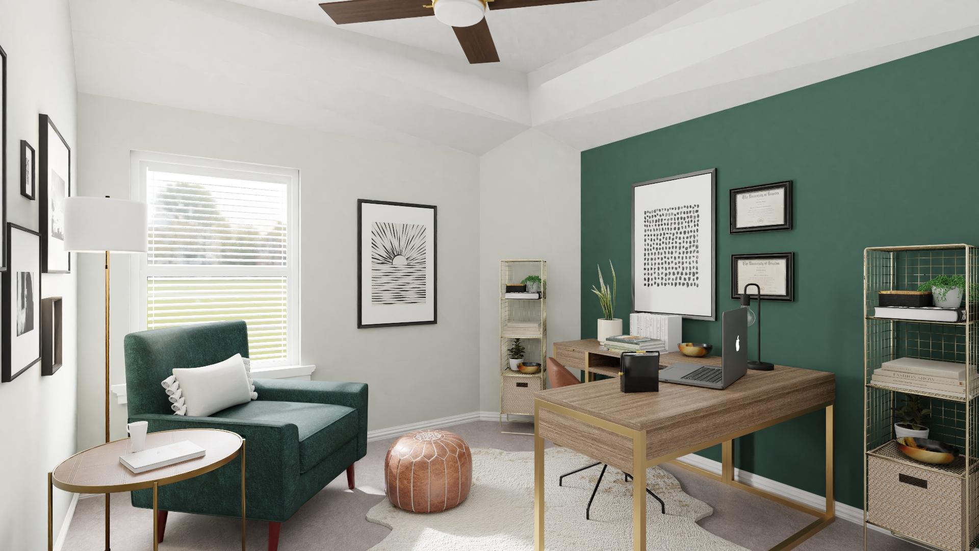 Serene Mid-Century Modern Home Office with Fall Vibes