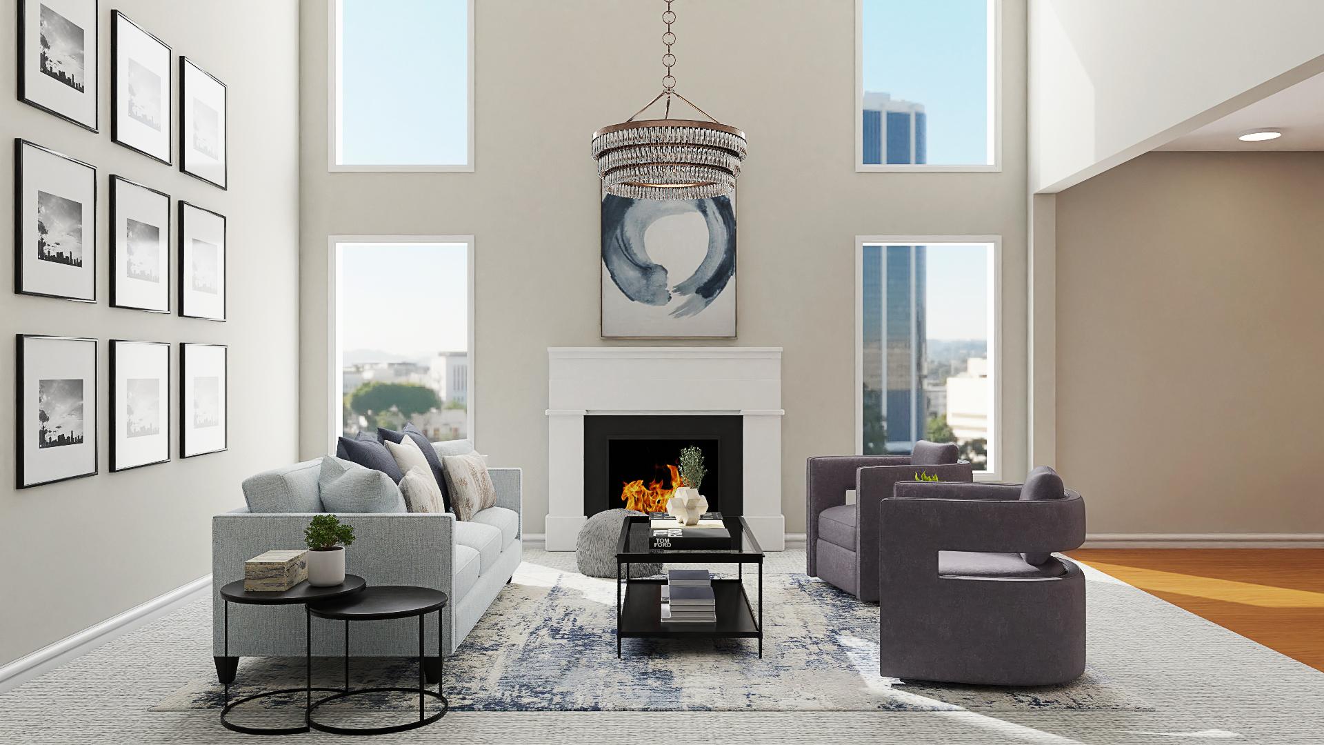 Statement Chandelier: Contemporary Living Room