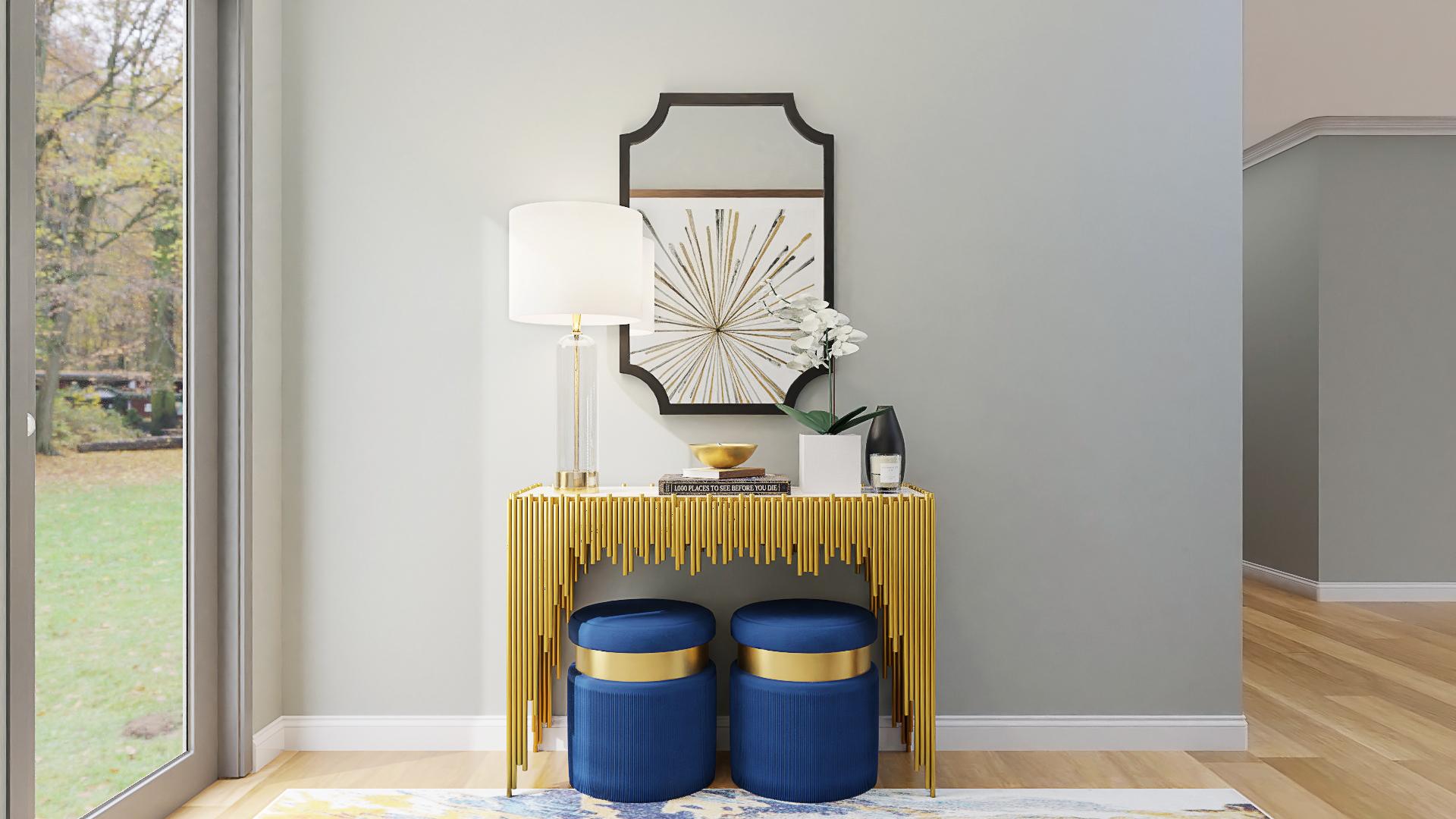 Gold Console: Art Deco and Eclectic Entryway